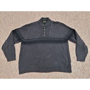 Eddie Bauer Sweater Men XL Grey Henley Cable Knit Fisherman Camping Hiking Heavy